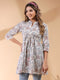 Off White Pure Cotton Floral Printed A-line Tunic